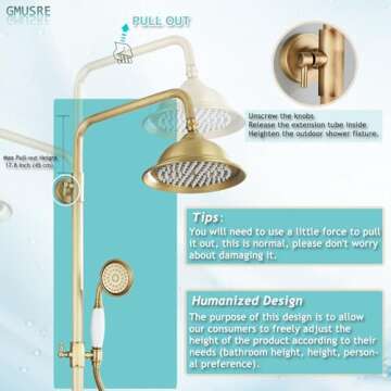 Gmusre Antique Brass Shower System Outdoor Shower Fixtures with 8 Inch Rain Shower Head and Double Cross Handles Bathroom Shower Faucet Set