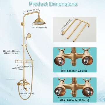 Gmusre Antique Brass Shower System Outdoor Shower Fixtures with 8 Inch Rain Shower Head and Double Cross Handles Bathroom Shower Faucet Set