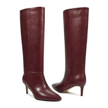 wetkiss Burgundy Boots Low Kitten Heel Boots Burgundy Knee High Boots for Women Burgundy Wide Calf Boots Stiletto Thigh High Boots Burgundy Tall Boots Pointed Toe Knee High Boots Womens Red Long Boots
