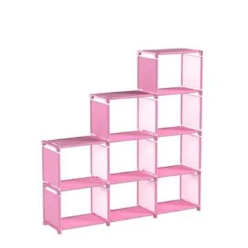 Angotrade Book Shelf Book Shelves 30 inch Bookcase Folding Book Shelves Bookshelf (Pink - 9 Cube)