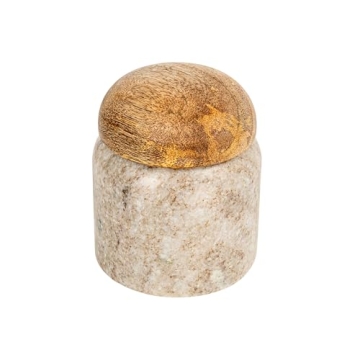 Creative Co-Op Modern Marble Canister with Wood Lid, Natural