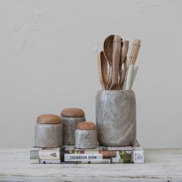 Creative Co-Op Marble Canister with Wood Lid