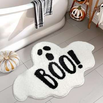 UNIBATH Halloween Bathroom Rugs Spooky Ghost Bath Mat Non-Slip for Gothic Bathroom Decor Goth Funny Rug for Shower Microfiber Washable Absorbent,Black 20”x32”