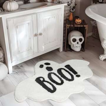 UNIBATH Halloween Bathroom Rugs Spooky Ghost Bath Mat Non-Slip for Gothic Bathroom Decor Goth Funny Rug for Shower Microfiber Washable Absorbent,Black 20”x32”