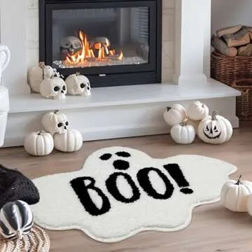 UNIBATH Halloween Bathroom Rugs Spooky Ghost Bath Mat Non-Slip for Gothic Bathroom Decor Goth Funny Rug for Shower Microfiber Washable Absorbent,Black 20”x32”