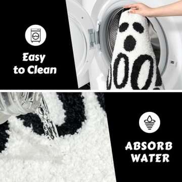UNIBATH Halloween Bathroom Rugs Spooky Ghost Bath Mat Non-Slip for Gothic Bathroom Decor Goth Funny Rug for Shower Microfiber Washable Absorbent,Black 20”x32”