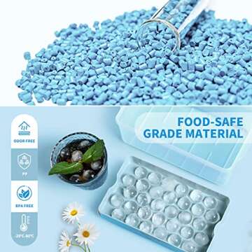 Huggiecart Round Ice Cube Tray with Lid, Bin, Scoop, and Tong - Easy Release Circle Ice Cube Tray Mold for Freezer - Makes 64PSC × 0.8IN Sphere Ice Balls for Cocktails, Ice coffee, and Juice Chilled…