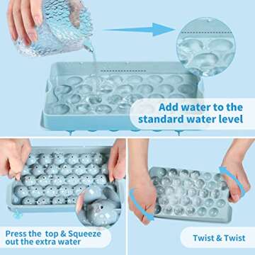 Huggiecart Round Ice Cube Tray with Lid, Bin, Scoop, and Tong - Easy Release Circle Ice Cube Tray Mold for Freezer - Makes 64PSC × 0.8IN Sphere Ice Balls for Cocktails, Ice coffee, and Juice Chilled…