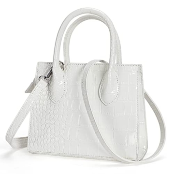 FRANSHION Vegan Leather Mini Crossbody Bag - Trendy White Crocodile Print