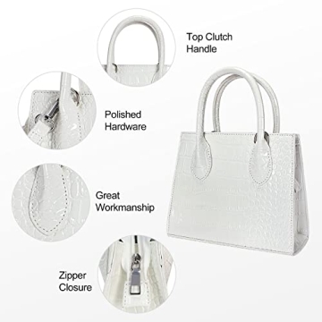 FRANSHION Vegan Leather Mini Crossbody Bag White Crocodile Print