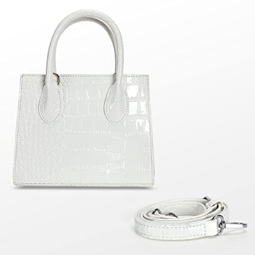 FRANSHION Vegan Leather Mini Crossbody Bag White Crocodile Print