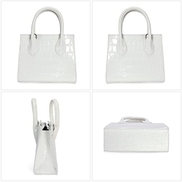 FRANSHION Vegan Leather Mini Crossbody Bag White Crocodile Print