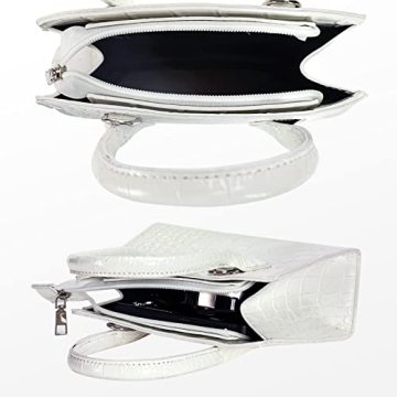 FRANSHION Vegan Leather Mini Crossbody Bag White Crocodile Print