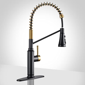 Achelous Black and Gold Farmhouse Kitchen Faucet with Pull Down Sprayer,Modern Pull Out RV Kitchen S...