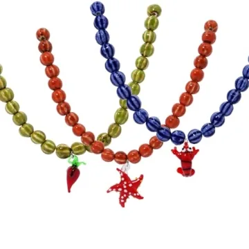 ALYXUY 3Pcs Natural Stone Beaded Necklace for Women, Colorful Glaze Starfish Lobster Pepper Pendant ...
