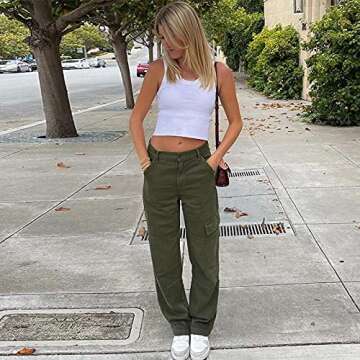 Women Wide Leg Jeans Baggy Low Waist Denim Pants Casual Loose Straight Trousers Vintage 90s Streetwear(Navy Green,S)