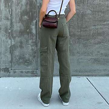 Women Wide Leg Jeans Baggy Low Waist Denim Pants Casual Loose Straight Trousers Vintage 90s Streetwear(Navy Green,S)