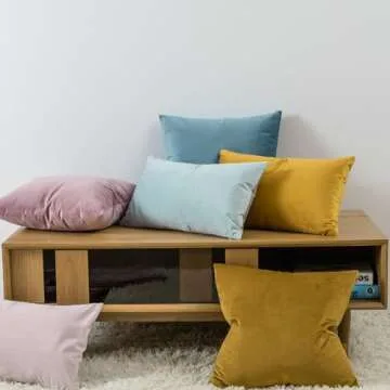 JUSPURBET Mustard Yellow Velvet Throw Pillow Covers 18x18 inch Set of 2 for Living Room Couch Sofa Bedroom Decorative Square Solid Soft Cushion Cases with Invisible Zipper