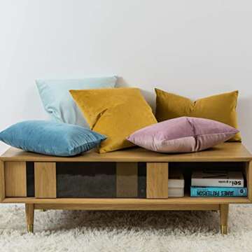 JUSPURBET Mustard Yellow Velvet Throw Pillow Covers 18x18 inch Set of 2 for Living Room Couch Sofa Bedroom Decorative Square Solid Soft Cushion Cases with Invisible Zipper