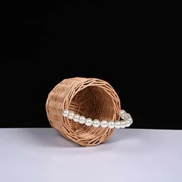 BETAULIFE Wicker Rattan Flower Girl Basket with Pearl Handle