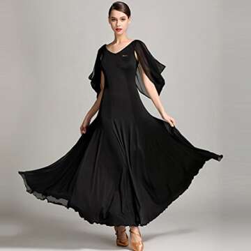 YILINFEIER Women V Neck Flying Yarn Sleeves Elegant Hemline Competition Standard Waltz Flamenco Ball...