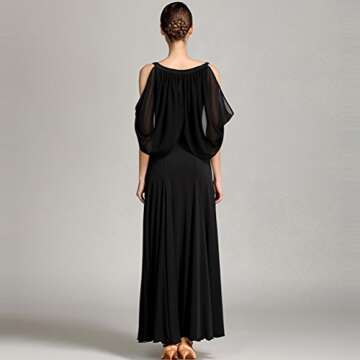 YILINFEIER Women V Neck Flying Yarn Sleeves Elegant Hemline Competition Standard Waltz Flamenco Ballroom Salsa Dance Dress (S, Black)