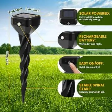 CIIC Mole Repellent Solar Powered for Lawns, Snake Repellent for Yard, Solar Gopher Repellent Ultrasonic for Outdoor, Get Rid of Mole, Gopher, Snake, Groundhog, Skunk, and Voles 4 Pack