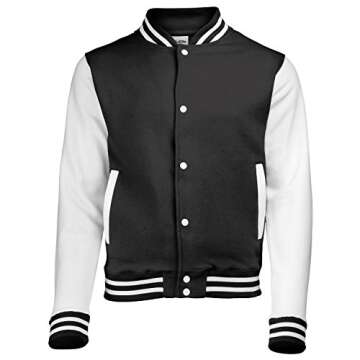 AWDis Hoods Big Boys' Varsity Letterman Jacket - Ages 3-4, Jet Black/White