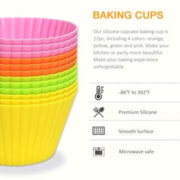 Pharamat Extra Large Silicone Cupcake Baking Cups 12 Pack, 3.54 Inch Cupcake and Muffin Liners, Reusable Jumbo Silicone Baking Cups Easy to Clean, Great for Cupcake, Muffin, Mousse