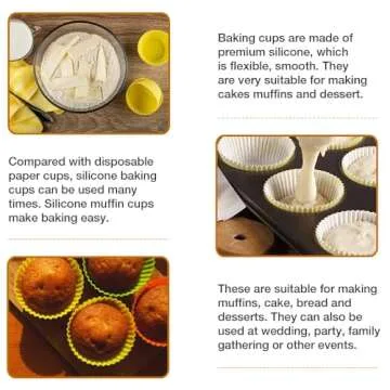 Pharamat Extra Large Silicone Cupcake Baking Cups 12 Pack, 3.54 Inch Cupcake and Muffin Liners, Reusable Jumbo Silicone Baking Cups Easy to Clean, Great for Cupcake, Muffin, Mousse