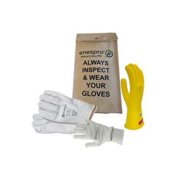 Enespro Class 0 Black Rubber Voltage Insulating Glove Premium Kit with FR Knit Glove and Leather Protectors, Max. Use Voltage 1,000V AC/ 1,500V DC, KITGC0B11AG