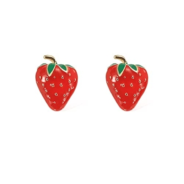 Cute Strawberry Stud Earrings for Women - Red Strawberry Enamel Jewelry