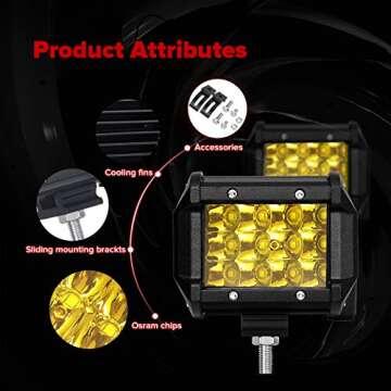 Chelhead Yellow Fog Lights, 2 PCS 4 Inch 36W Led Light Bars 3456LM Driving Fog Pods Triple Row Off R...