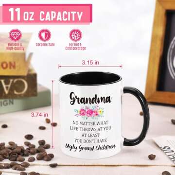 LEJIAJINW Gifts for Grandma Mothers Day Grandmother Gigi Nana Granny Grammy, Best Grandma Ever Ceram...