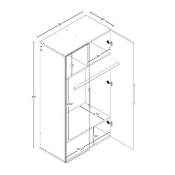 Prepac HangUps Wardrobe Storage Cabinet, Cabinet Wall Mount, Wall Cabinet Storage for Clothes, Laundry Cabinet Ideal for Bedroom, 36" W x 72" H x 20" D, White