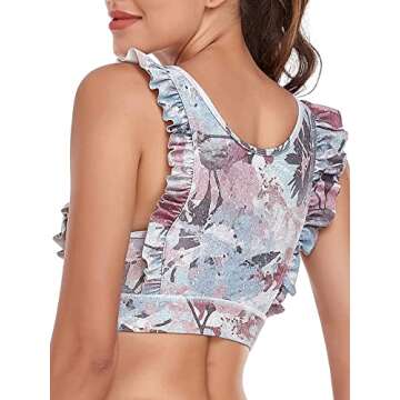 Ocean Blues Women's Compression Racerback Sports Bra Ruffle Fitness Workout Running Yoga Top