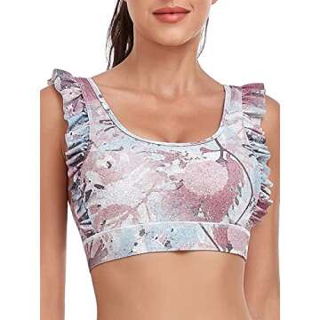 Ocean Blues Women's Compression Racerback Sports Bra Ruffle Fitness Workout Running Yoga Top