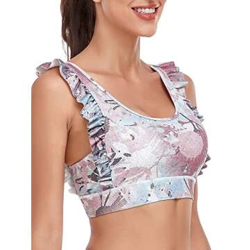 Ocean Blues Women's Compression Racerback Sports Bra Ruffle Fitness Workout Running Yoga Top