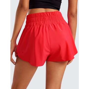 CRZ YOGA Athletic Shorts for Women High Waisted Flowy Ruffle Skirt Overlay for Workout Running Tennis with Zip Pocket Deep Red X-Small