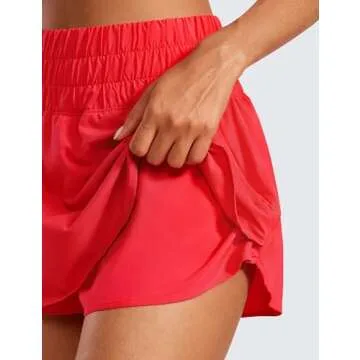 CRZ YOGA Athletic Shorts for Women High Waisted Flowy Ruffle Skirt Overlay for Workout Running Tennis with Zip Pocket Deep Red X-Small