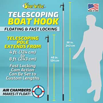 STAR BRITE Extending Boat Hook - Telescoping, Floating, Multi-Purpose - Extends from 4.5 ft. (137 cm) to 8 ft. (243 cm) (040609)