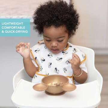 Bumkins Disney Bibs for Girl or Boy, SuperBib Baby and Toddler for 6-24 Months, Essential Must Have for Eating, Feeding, Baby Led Weaning, Mess Saving Waterproof Soft Fabric, 3-pk Minnie Mouse Icon