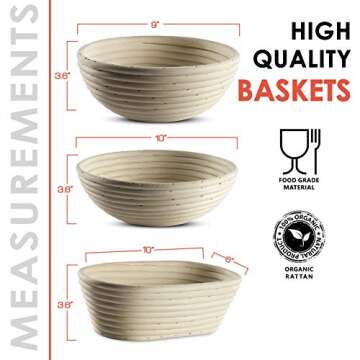 Banneton Bread Proofing Basket [Set of 2 ] Round 9 Inch Handmade Rattan Baskets and Liners for Sourdough