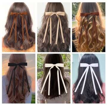 Slevaty 12 PCS Hair Accessories: Black Ribbon Bowknot Barrettes with Long Tails for Women and Girls (Neutral Colors)