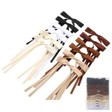 Slevaty 12 PCS Hair Accessories: Black Ribbon Bowknot Barrettes with Long Tails for Women and Girls (Neutral Colors)