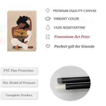 WSTUKVV 3Pcs Black Woman Wall Art Boho Black Girl Sunflower Posters Pictures African American Canvas Prints Fashion Flower Art Paintings for Nordic Minimalist Room Bedroom Wall Decor Unframed