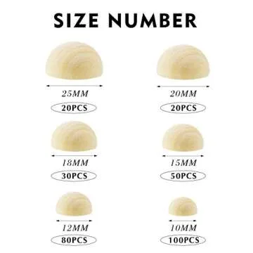 Jetec 300pcs Half Wooden Beads 6 Sizes Natural Half Wooden Balls Unfinished Round Split Wood Balls H...