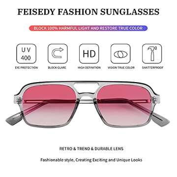 FEISEDY Vintage Square 70s Flat Aviator Sunglasses Women Men Metal Design Shades B2752