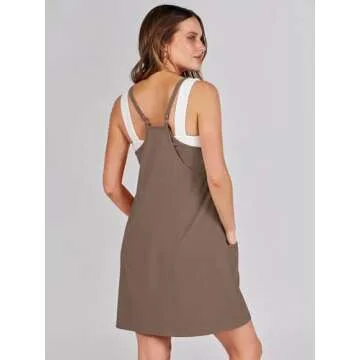 Caracilia Womens Summer Mini Dress 2025 Casual Sleeveless Built in Shapewear Sundress Trendy Short Tennis Athletic Outfits Coffee X-Small