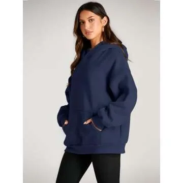 Trendy Queen Womens Oversized Hoodies Fleece Sweatshirts Long Sleeve Sweaters Pullover Fall Outfits Winter Clothes Navy M